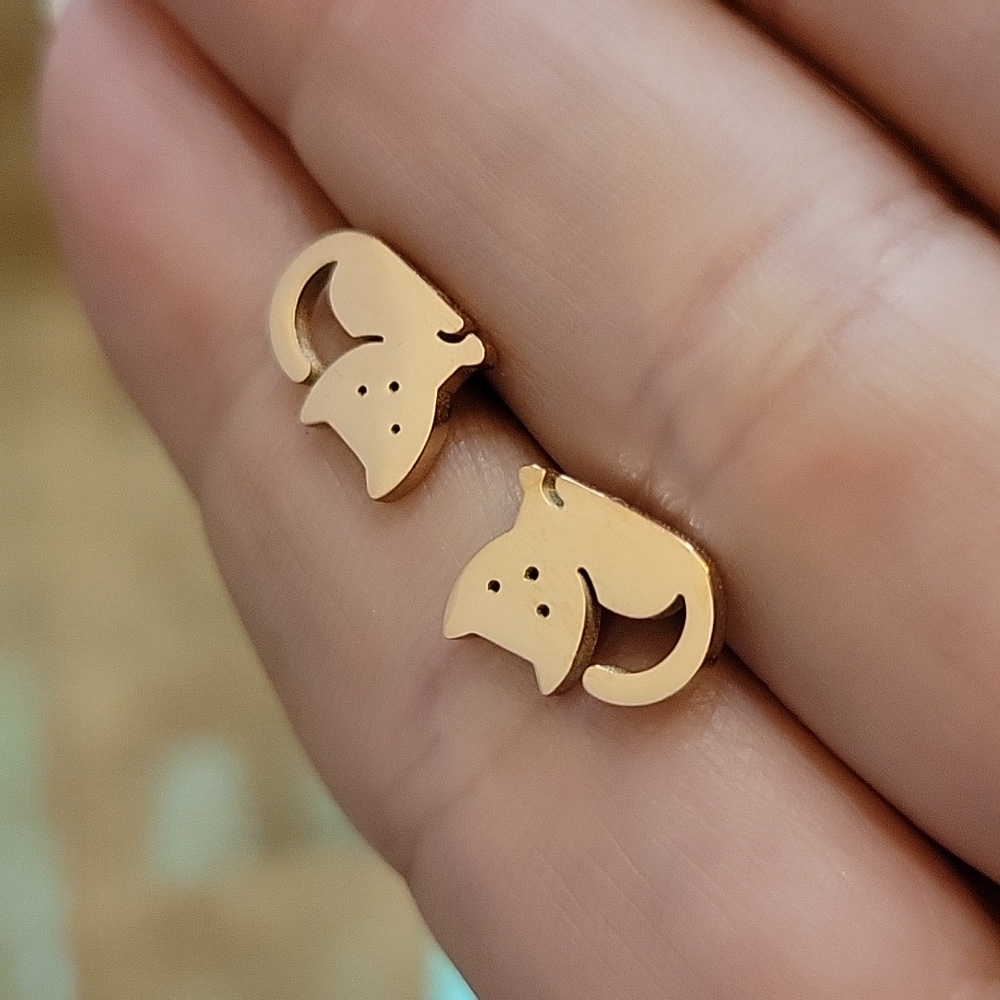 Cat Stud Earrings, choice of color - Picture 4 of 5